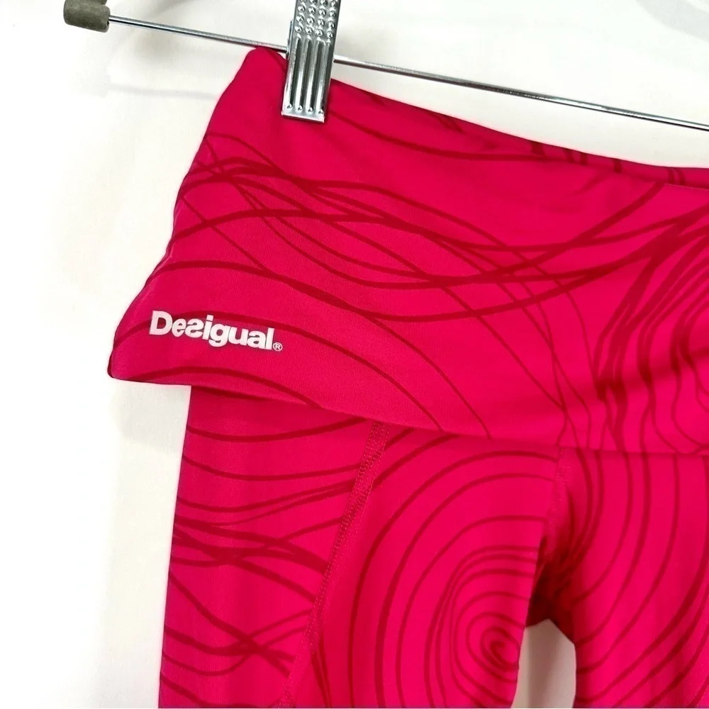 Desigual Women's Sz XS Pink Active Monochromatic Leggings With Outlined Circles